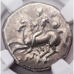 NGC XF Ancient Greek Boy on Dolphin Silver Didrachm Coin